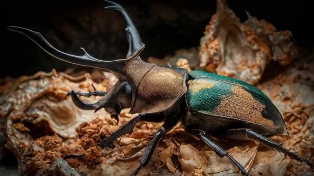 stag beetle with its majestic antlers.