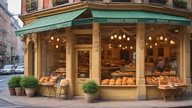 a bakery on the side of the road, displays bread in its shop that looks delicious