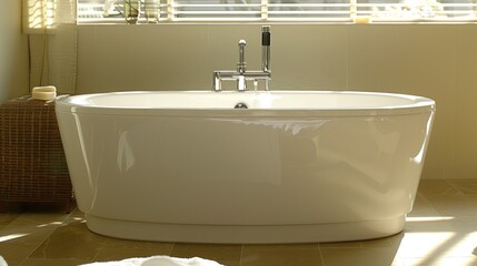 Fototapeta premium Modern Bathroom with Bathtub and Sunlight.