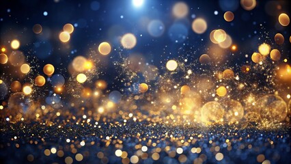 Obraz premium This captivating background features a mesmerizing blend of dark blue, gold, and sparkling bokeh effects, creating a visually striking design perfect for any holiday project.