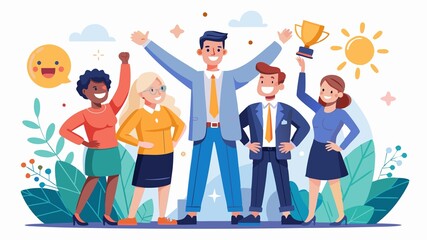 Fototapeta premium Positive and approachable leaders teams motivate with their enthusiasm, communicate effectively, and create a supportive environment where employees can excel, driving the business towards success.