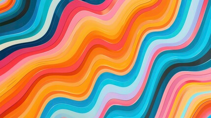 Fototapeta premium Abstract background with wavy lines in various shades of blue, yellow, and red.