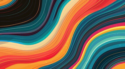 Naklejka premium Abstract background with a wave pattern of colored lines in blue, yellow, orange, and red shades.