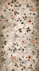 A delicate floral design featuring soft blossoms and swirling vines against a textured background