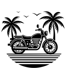  Vibrant Retro Motorbike Vector Illustration on a Beach with Palm Trees