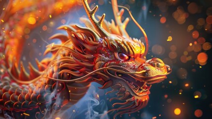 Golden Dragon with Smoke and Sparks