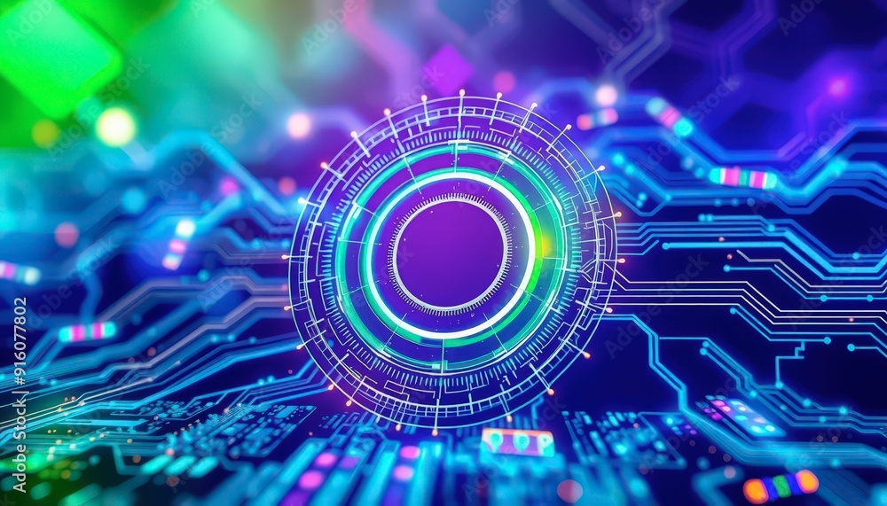 Poster abstract technology background with glowing circuit board and circle