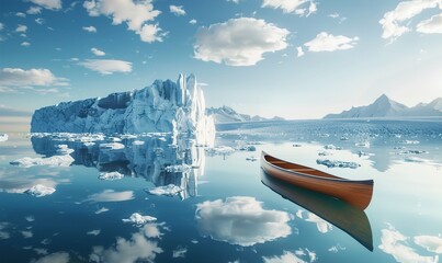 the fishing boat sailing along the river looks simple against the background Generate AI