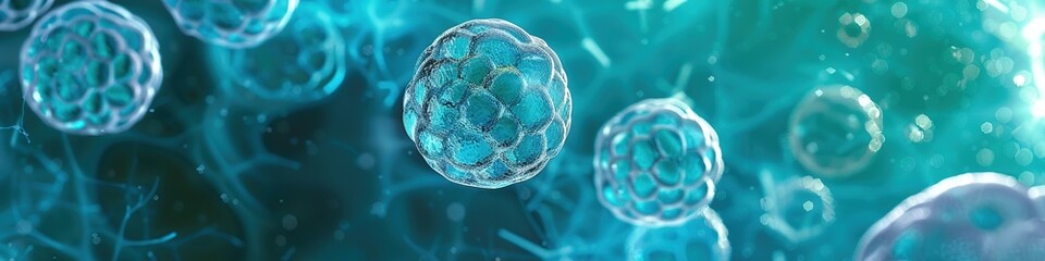 3d magnified germs with blue tint. Medical background