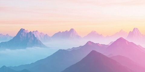 Fototapeta premium Tranquil and Mystical Mountain Scene at Dawn with Mist Shrouded Peaks, Soft Sky, and a Serene Atmosphere of Wonder