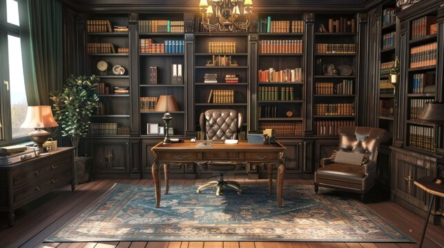 Elegant Home Library with a Classic Desk.