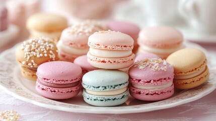 Obraz premium Colorful Macarons on a White Plate