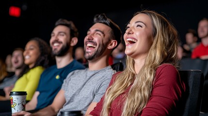 Fototapeta premium A lively audience enjoying a comedy show, filled with laughter and joy, creating memorable moments in a theater setting.