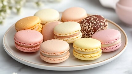 Obraz premium Colorful Macarons on a White Plate