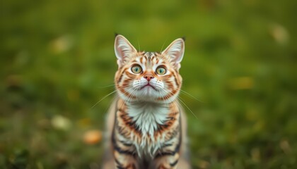 Fototapeta premium Curious Cat with Green Background.