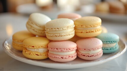 Obraz premium Colorful Macarons on a White Plate