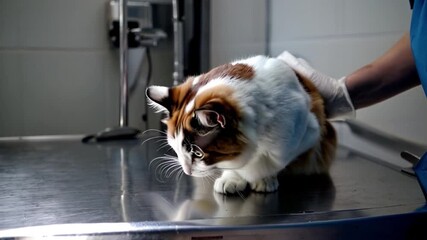 A cat is at the veterinary clinic where it is undergoing an important checkup process