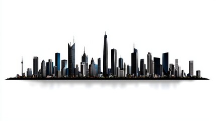 Fototapeta premium Stylish city skyline silhouette against a white background, showcasing modern architecture and urban design.