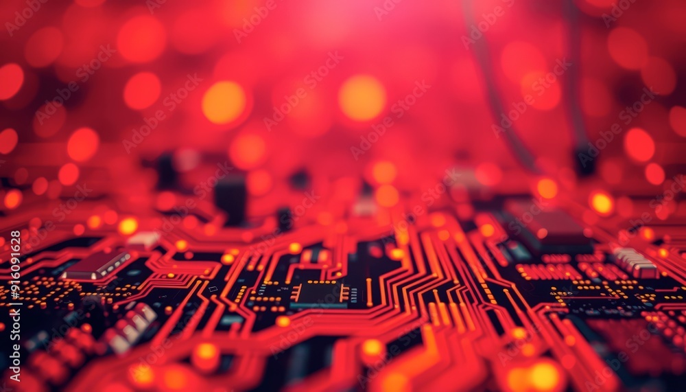 Aufkleber red circuit board with bokeh lights.