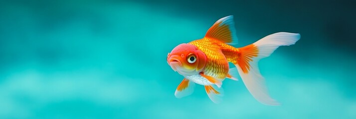 Serene Underwater Scene with Orange and White Koi Fish Swimming in Crystal Clear Blue Water, Embracing Tranquility and Aquatic Beauty