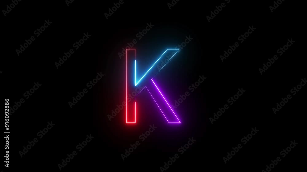 Wall mural abstract bright neon light letter animation on black background.