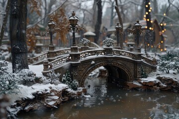 A Snowy Bridge Over a Creek in a Winter Wonderland