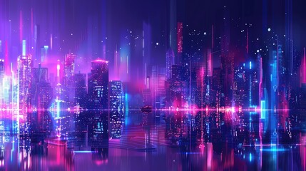 Fototapeta premium Cyberpunk Cityscape with Neon Lights and Reflections