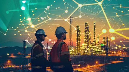 Fototapeta premium Engineers utilizing IoT for smart manufacturing