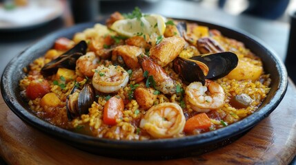 Delicious Spanish Paella with Seafood