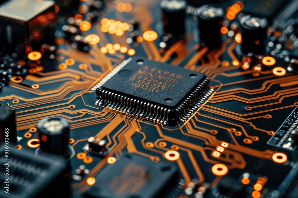 Aufkleber close-up of a microchip on a circuit board