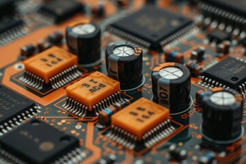 Close-up of Electronic Components on a Circuit Board