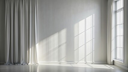 Minimalistic abstract gentle light grey background with shadows of window curtains on wall , gentle, light