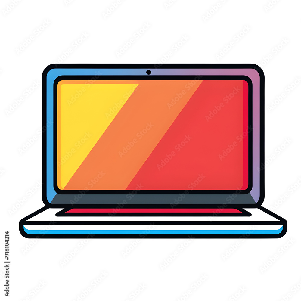 Poster a laptop computer with a yellow background and red border