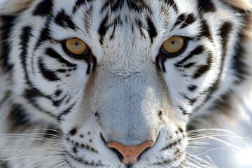 Fototapeta premium Close-up of a White Tiger's Face with Striking Yellow Eyes
