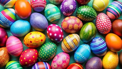 Obraz premium Colorful easter eggs decorated for the Easter holiday, Easter, eggs, spring, holiday, decorations, pastel colors, festive