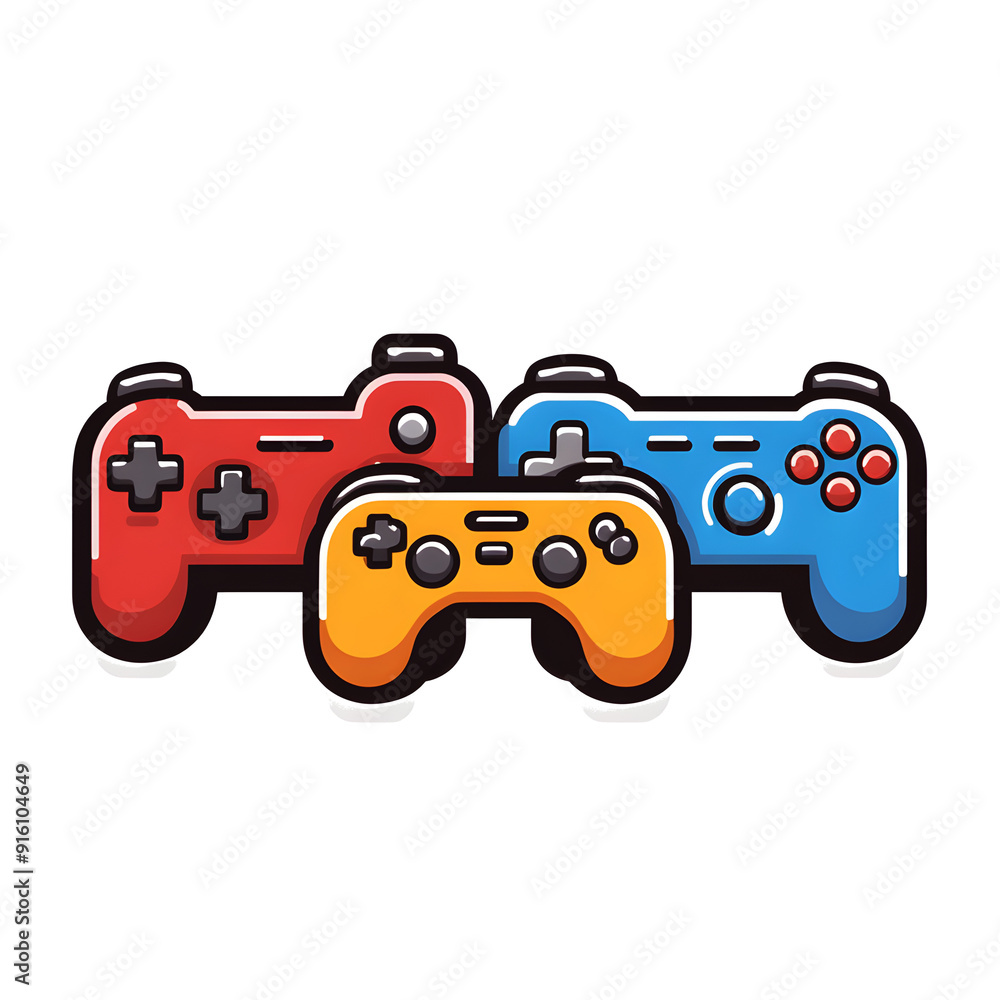 Poster three video game controllers are shown in a row