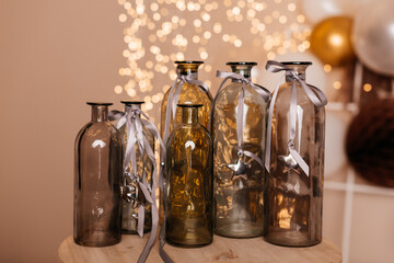 Decorative glass bottles for home decor.