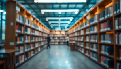 Blurred Library Bookshelves.