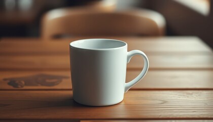 White Coffee Mug on Wooden Table.