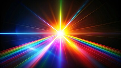 Blue light flare prism rainbow light flares overlay on black background, rainbow, light, flare, prism, blue