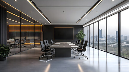 Modern Conference Room with City View.