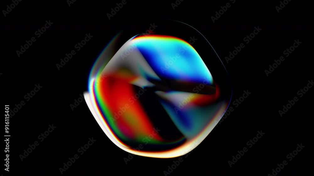 Poster abstract animation of iridescent blurry rotating shape on black background, 4k looping video, 3d ren