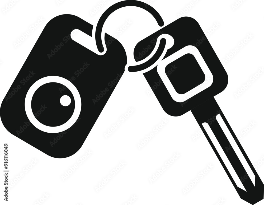 Aufkleber car key with remote control keychain is hanging and waiting to open your vehicle