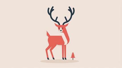 Minimalist deer with antlers, straightforward and clean, 2D vector illustration, uncomplicated and plain design, basic art style