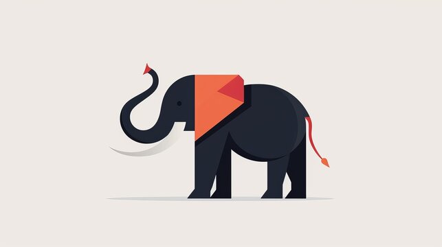 Minimalist 2D vector art of an elephant with a raised trunk, clean and plain design, basic shapes and colors, uncomplicated and simple illustration