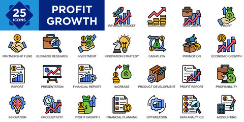 profit growth, growth, investment, business, profit, money icon set. Outline icons collection. Simple vector illustration