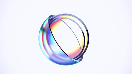 Abstract animation of an iridescent sphere on white background, 4k looping video, 3d render