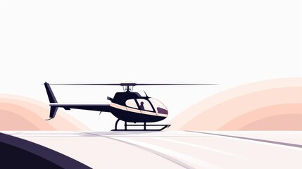 Hovering helicopter, minimalist and clean 2D vector illustration, plain and basic shapes, uncomplicated appearance