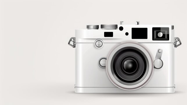 A plain camera with a prominent lens, 2D vector illustration, minimal detail, clean and straightforward design