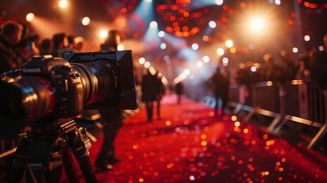 Glamorous Celebrity on Red Carpet Surrounded by Media Frenzy